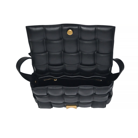 Bottega Veneta Black Padded Cassette Intreccio Lambskin Leather Crossbody Bag [Clearance Sale]