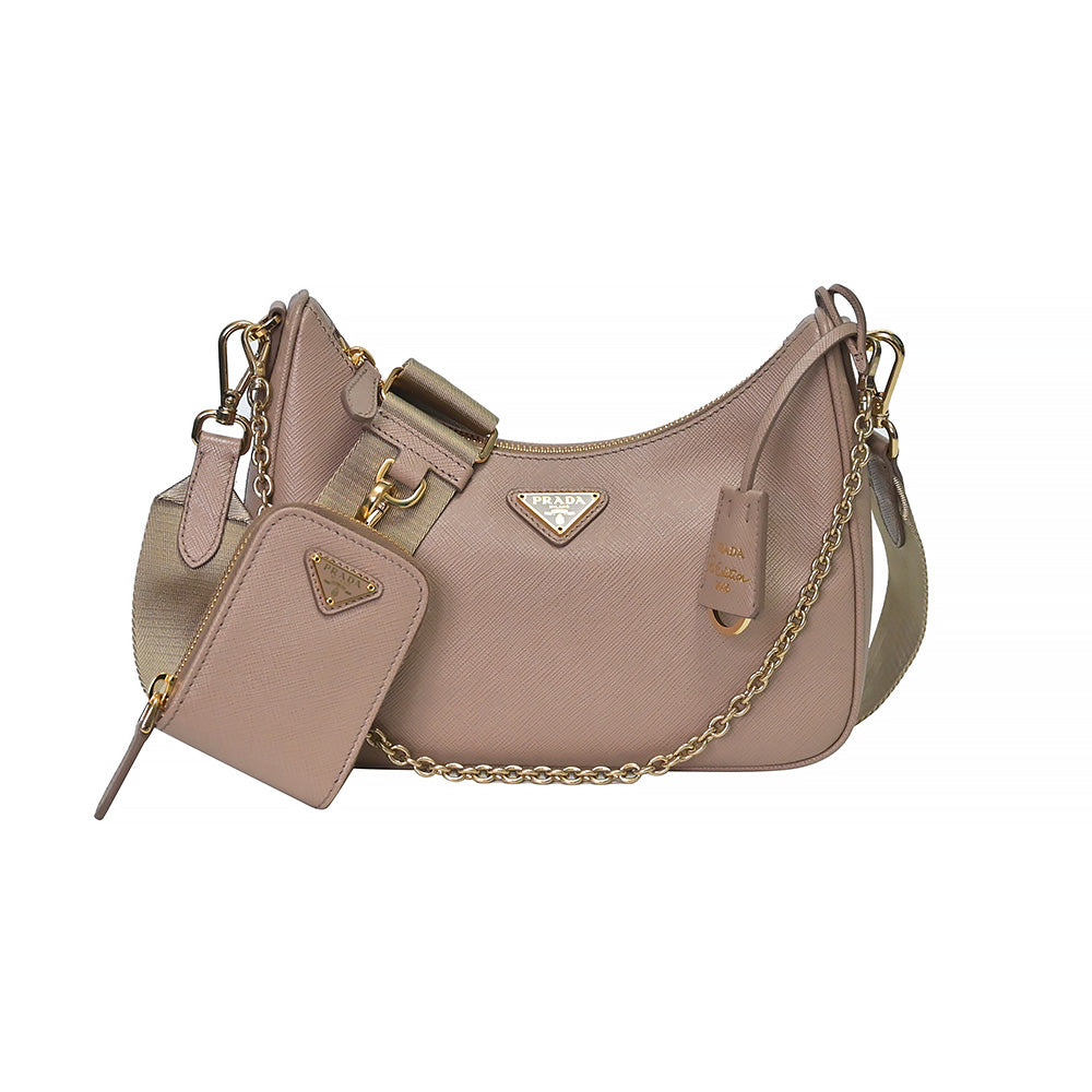 Prada Re-Edition 2005 Shoulder Bag Nylon Cameo Beige in Nylon/Saffiano  Leather with Silver-tone - US