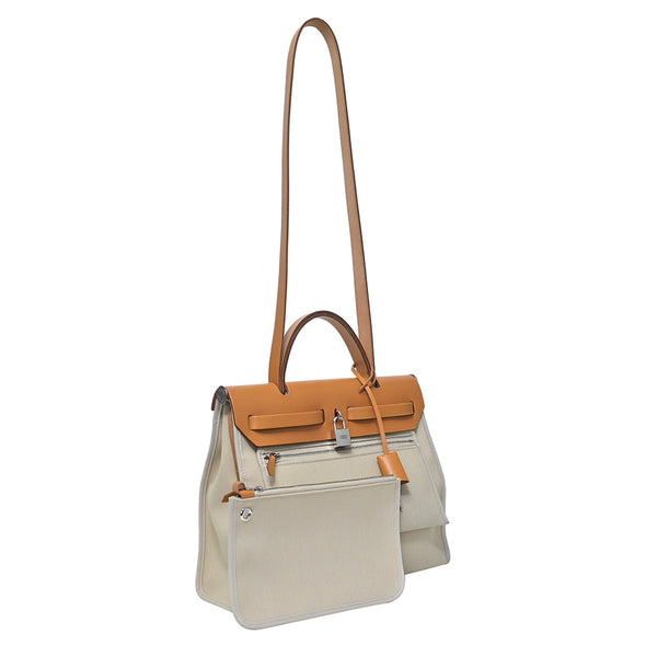 Brown Leather Beige Canvas 2019 Herbag Zip PM (Rented Out)