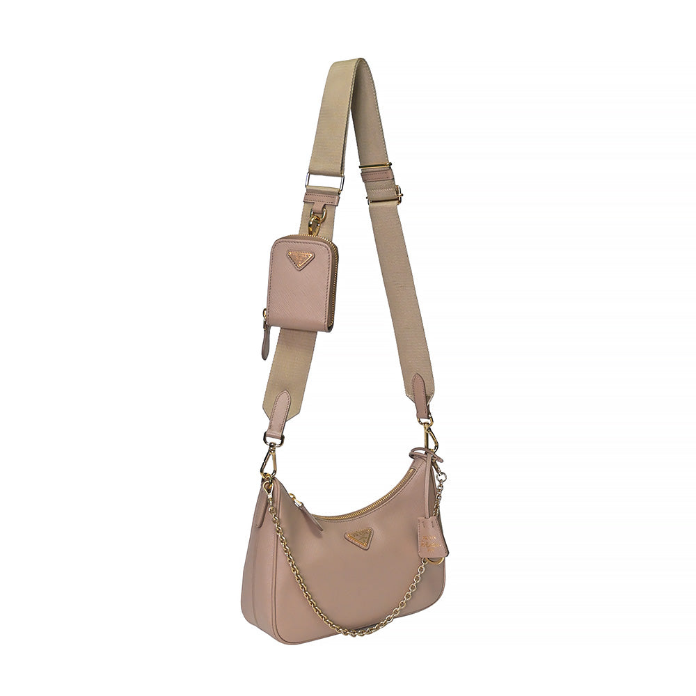 Prada Re-Edition 2005 Shoulder Bag Nylon Cameo Beige in Nylon/Saffiano  Leather with Silver-tone - US