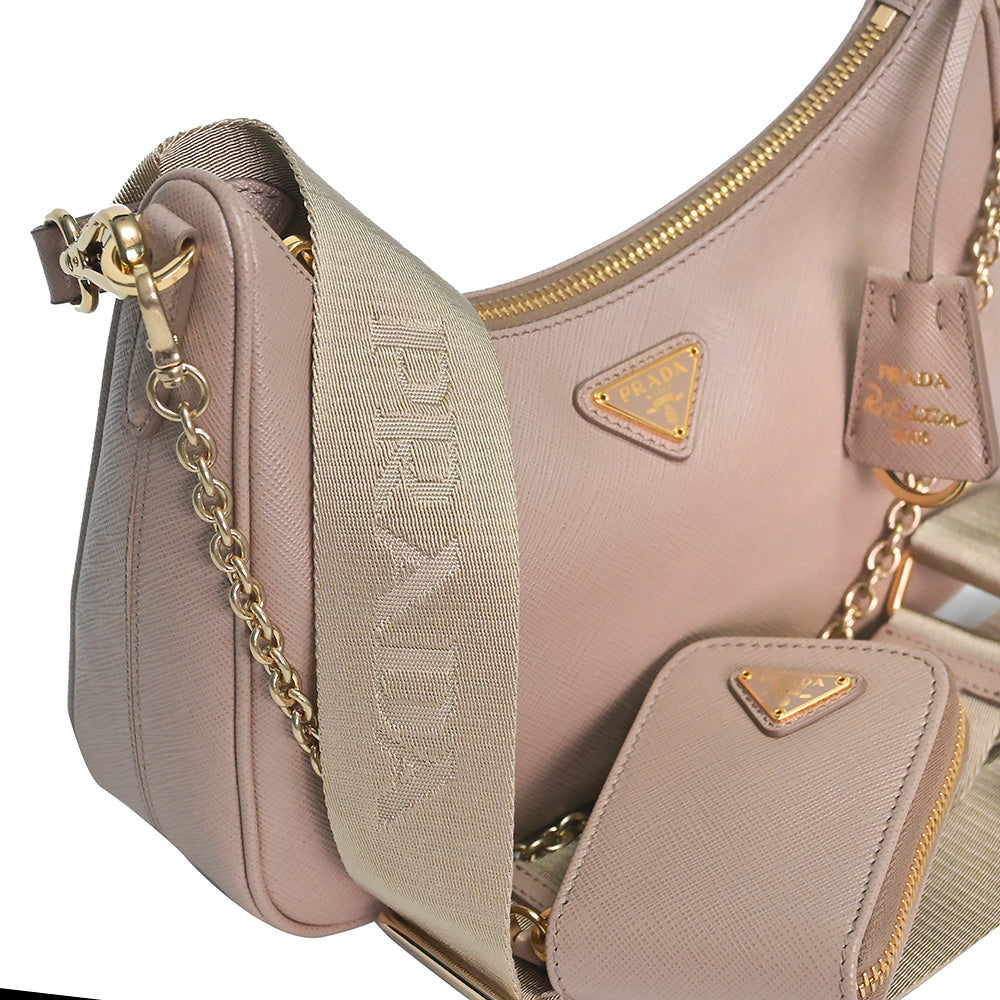 Prada Re-Edition 2005 Cameo Beige Saffiano Leather Crossbody Bag