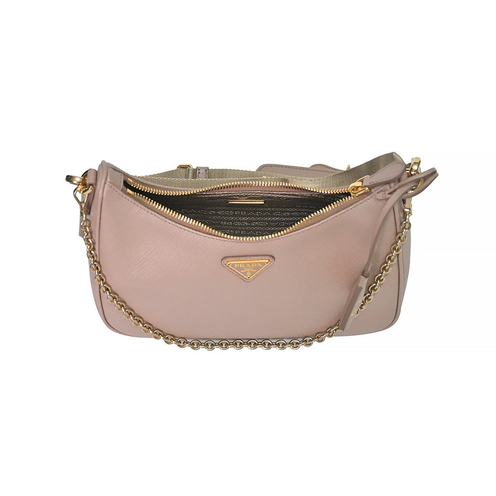 Prada Re-Edition 2005 Shoulder Bag Nylon Cameo Beige in Nylon/Saffiano  Leather with Silver-tone - US