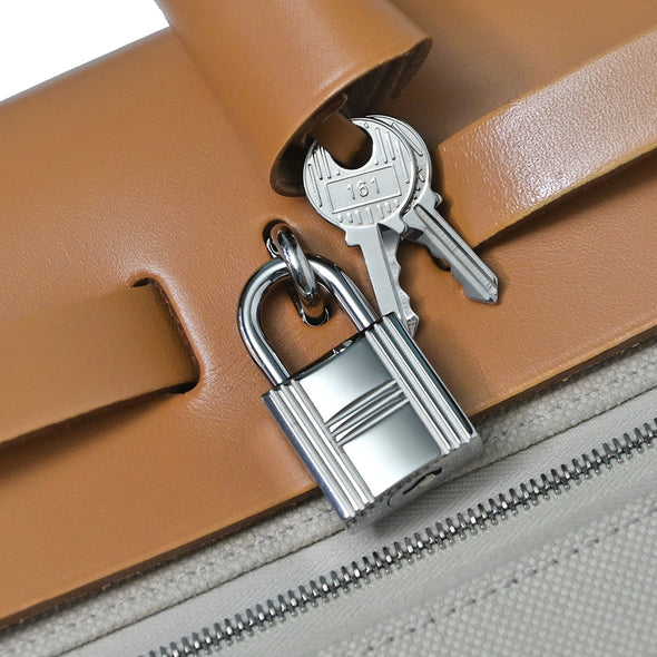 Brown Leather Beige Canvas 2019 Herbag Zip PM (Rented Out)