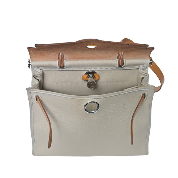 Brown Leather Beige Canvas 2019 Herbag Zip PM (Rented Out)