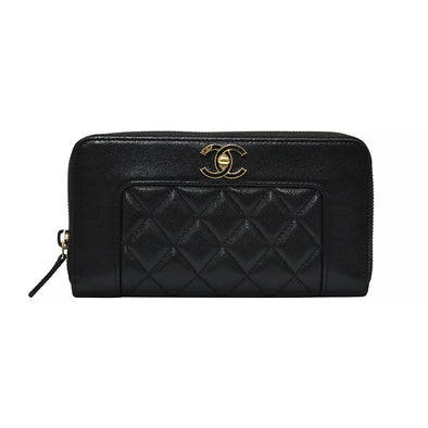 Black CC Logo Nappa Zip Around Wallet