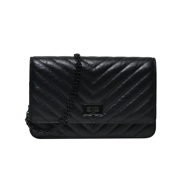 Black 2.55 Distressed Chevron Nappa Wallet On Chain (Rented Out)