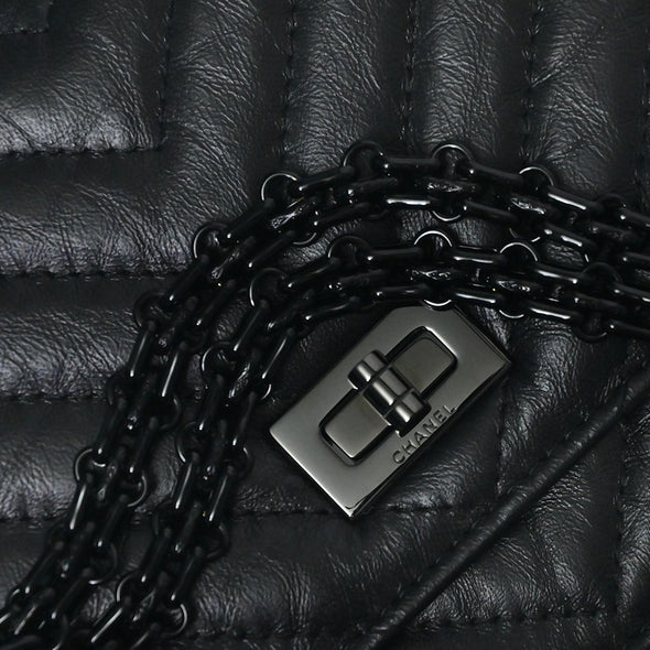 Black 2.55 Distressed Chevron Nappa Wallet On Chain (Rented Out)