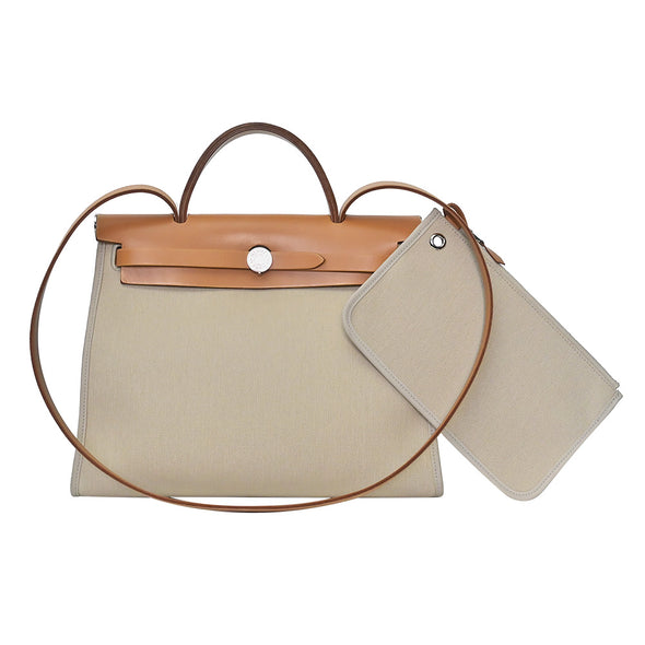 Brown Leather Beige Canvas 2019 Herbag Zip PM (Rented Out)