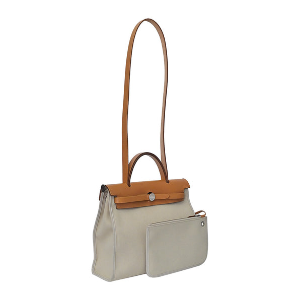 Brown Leather Beige Canvas 2019 Herbag Zip PM (Rented Out)