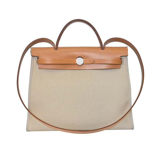 Brown Leather Beige Canvas 2019 Herbag Zip PM (Rented Out)