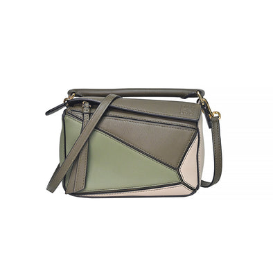 Khaki Classic Calfskin Leather Mini Puzzle Bag (Rented Out)