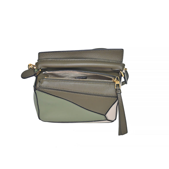 Khaki Classic Calfskin Leather Mini Puzzle Bag (Rented Out)