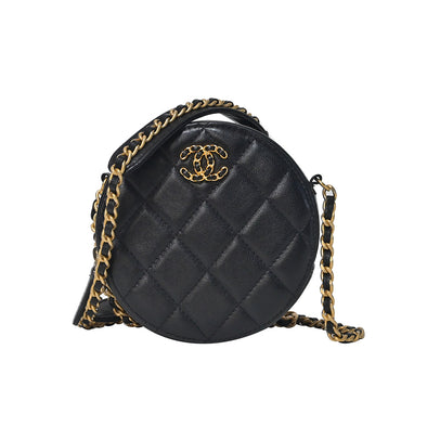 Black Nappa Chanel 19 Round Mini Vanity Case (Rented Out)