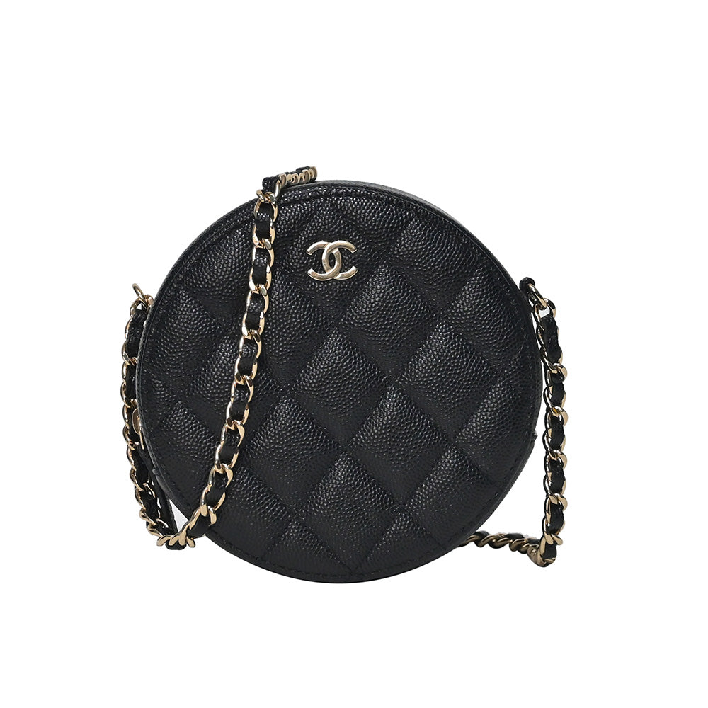 Chanel Black Caviar Round Mini Vanity Case –