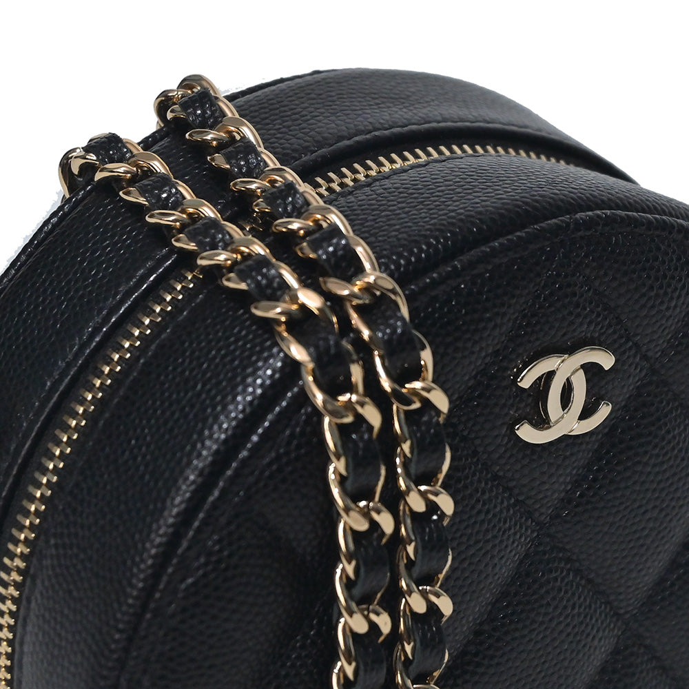 Chanel Black Caviar Round Mini Vanity Case –