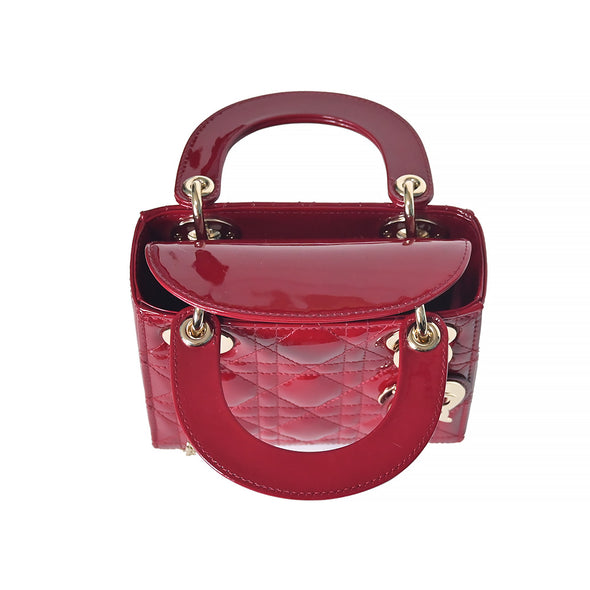 Red Patent Cannage Calfskin Mini Lady Dior Bag (Rented Out)