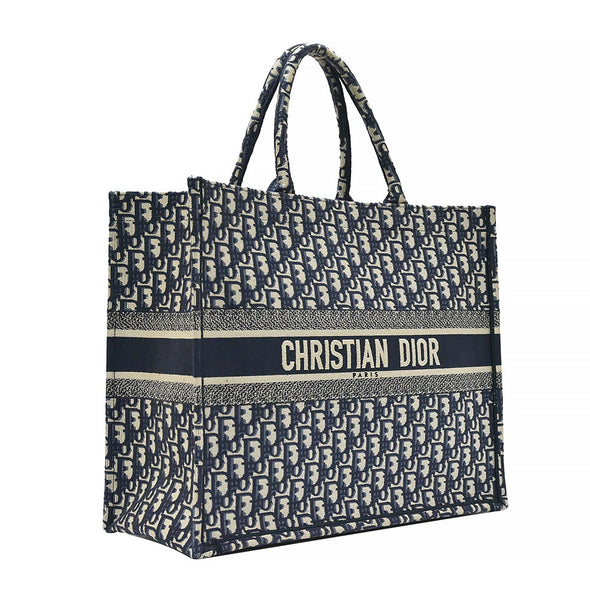 Blue Dior Oblique Embroidery Large Dior Book Tote (Rented Out)