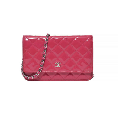 Chanel Fuchsia Patent Leather Classic Wallet On Chain (WOC) [Clearance Sale]