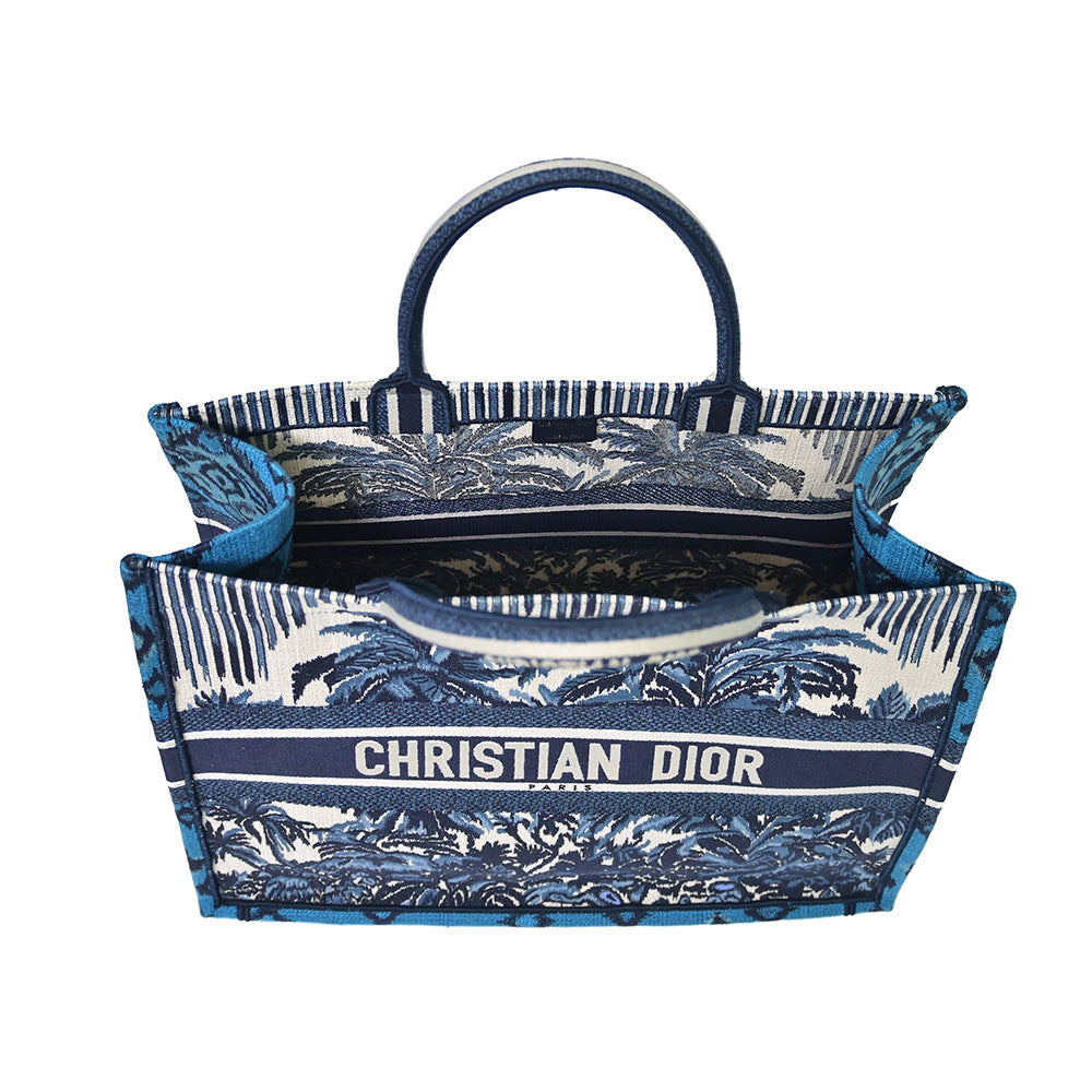 Dior book tote blue palm tree toile de jouy embroidery Clearance
