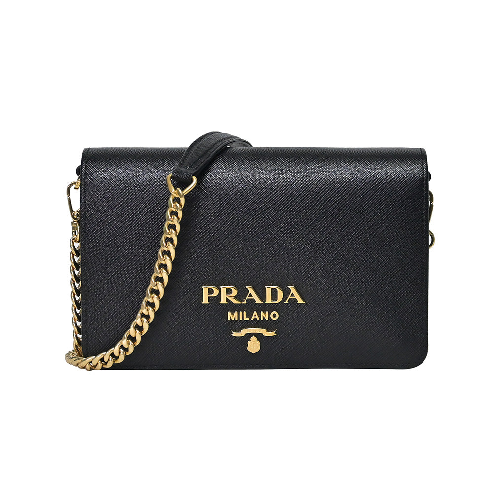 Prada Mini Saffiano Leather Chain Shoulder Bag Black