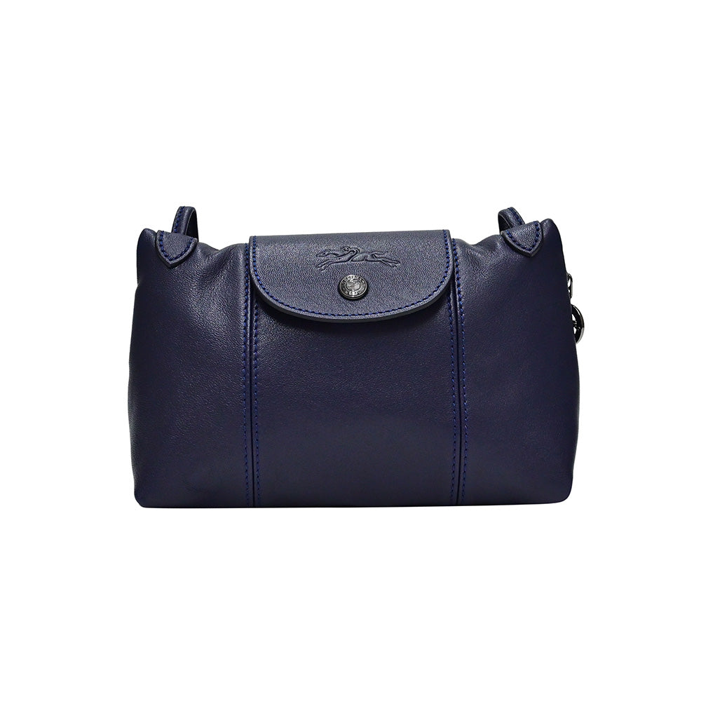 Longchamp Pouch Le Pliage Cuir In Navy