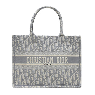 Gray Dior Oblique Embroidery Medium Book Tote (Rented Out)