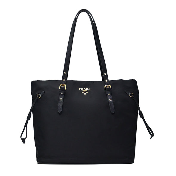 Nero Tessuto Saffiano Drawstring Shopping Tote (Rented Out)