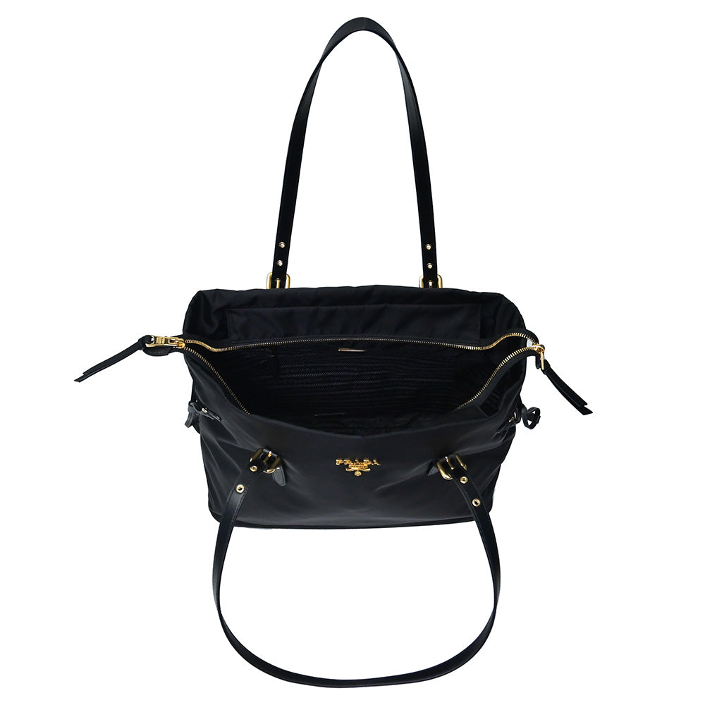 Prada Nero Tessuto Saffiano Drawstring Shopping Tote – www