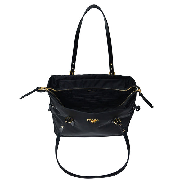 Nero Tessuto Saffiano Drawstring Shopping Tote (Rented Out)