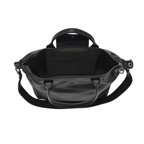 Noir Le Pliage Cuir Medium Shopping Tote (Logo Strap) - 2 [Clearance Sale]
