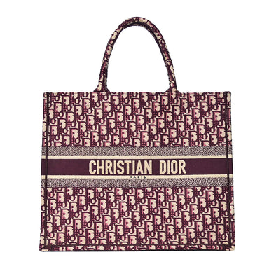 Burgundy Dior Oblique Embroidery Book Tote (Rented Out)