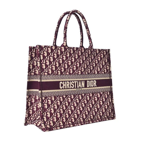 Burgundy Dior Oblique Embroidery Book Tote (Rented Out)