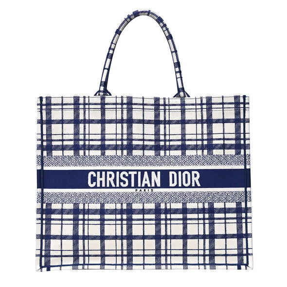 Blue Check'n'Dior Embroidery Book Tote (Rented Out)