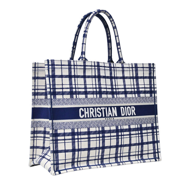 Blue Check'n'Dior Embroidery Book Tote (Rented Out)
