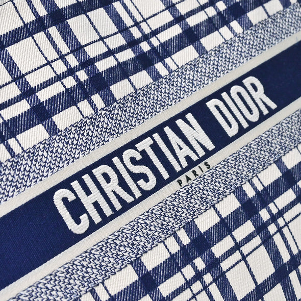 Blue Check'n'Dior Embroidery Book Tote (Rented Out)