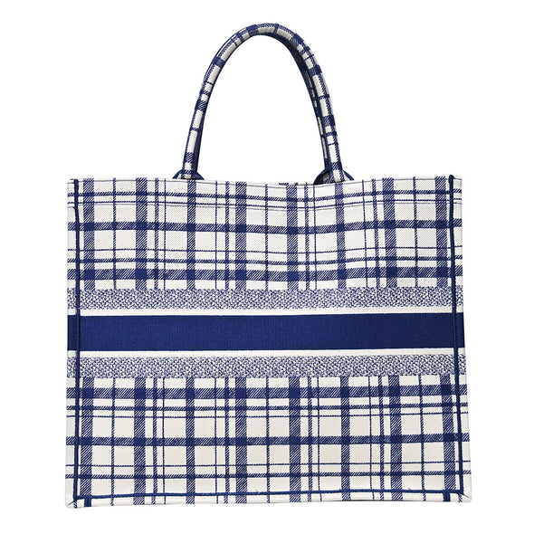 Blue Check'n'Dior Embroidery Book Tote (Rented Out)