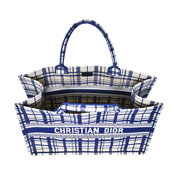 Blue Check'n'Dior Embroidery Book Tote (Rented Out)