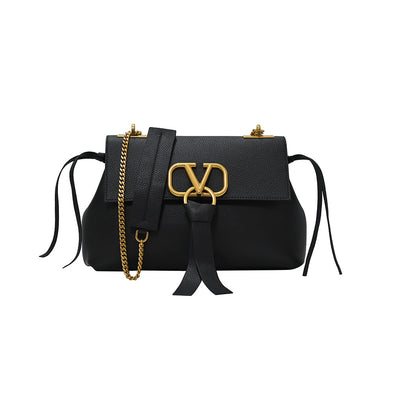 Black Vsling Grained Leather Crossbody Chain Bag [Clearance Sale]