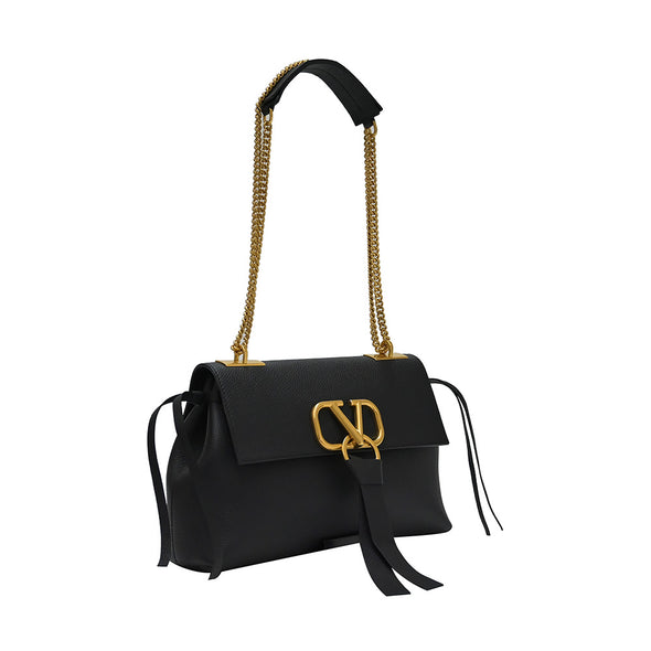 Black Vsling Grained Leather Crossbody Chain Bag [Clearance Sale]