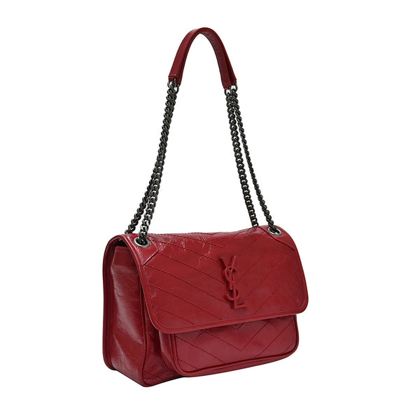 Eros Red Niki Vintage Leather Medium Shoulder Bag (Rented Out)