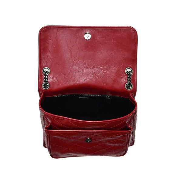 Eros Red Niki Vintage Leather Medium Shoulder Bag (Rented Out)