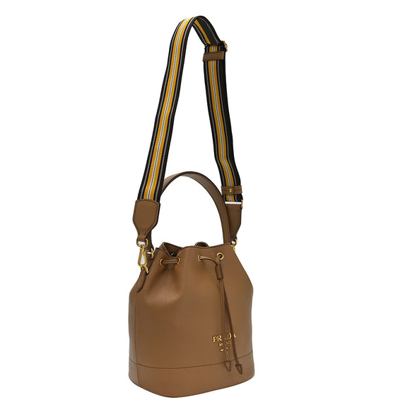 Caramel Double Strap Vitello Daino Bucket Bag (Rented Out)