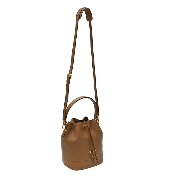 Caramel Double Strap Vitello Daino Bucket Bag (Rented Out)