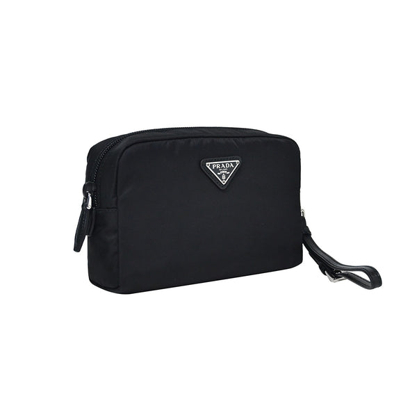 Nero Tessuto Saffiano Leather Medium Pouch with Wristlet