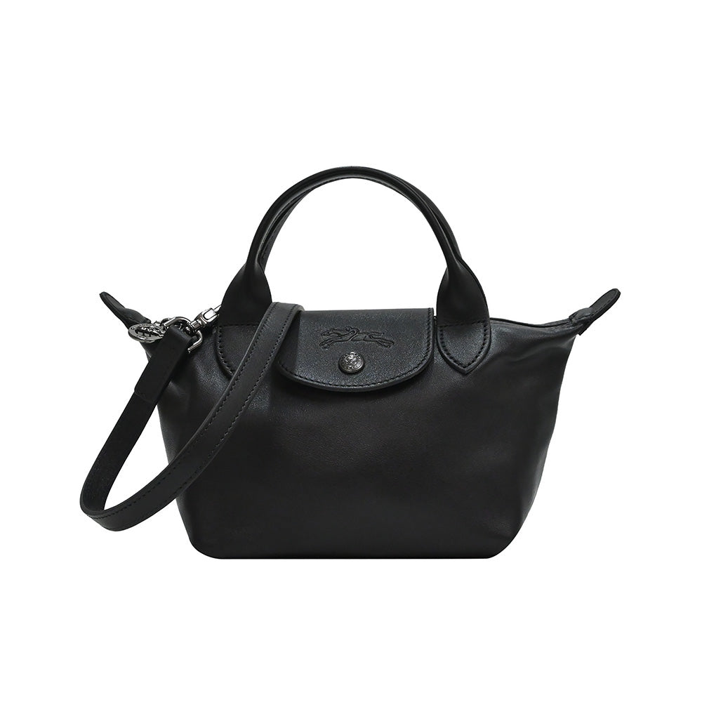 Longchamp black Mini Leather Le Pliage Top-Handle Bag