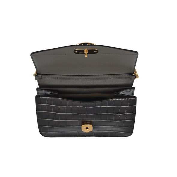 Black Croc Embossed Chloe C Clutch With Chain (Rented Out)