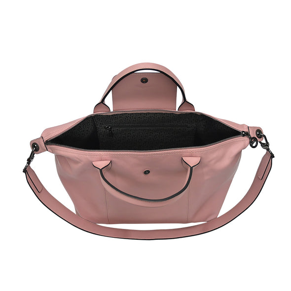 Antique Pink Le Pliage Cuir Medium Shopping Tote (Logo Strap) - 2 (Rented Out)