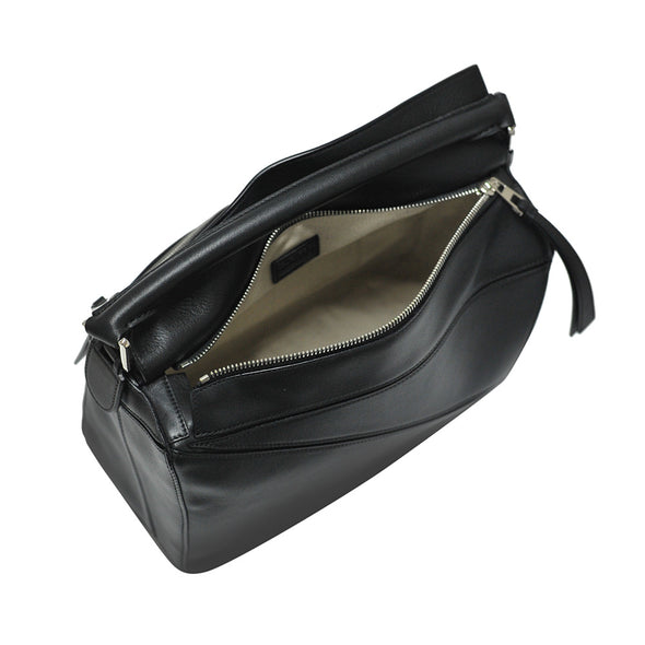 Black Classic Calfskin Leather Puzzle Bag (Rented Out)