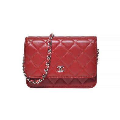 Red Classic Nappa Mini Wallet On Chain (Rented Out)