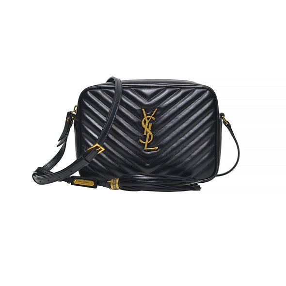 Black Quilted Leather Lou Camera Bag in Antique Goldtone Hardware (Rented Out)